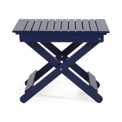 VisioGear Folding Wooden End Table, Outdoor Side Table, Decorative Garden Stool for Indoor Outdoor, Navy Blue, 22.75"*15"*18.25"