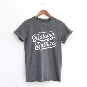 Simply Sage Market Women's Raising Ballers Bat Short Sleeve Garment Dyed Tee - 1 of 4