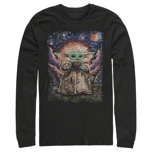 Men's Star Wars The Mandalorian The Child Starry Night Long Sleeve Shirt - 1 of 4