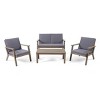 4-Piece All-Weather Wood Patio Conversation Set with Cushions, Outdoor Seating Furniture for Deck, Porch or Backyard - The Pop Home - 2 of 4