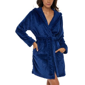 ADR Women's Warm Soft Plush Fleece Bathrobe with Hood, Knee Length Hooded Robe Short Woman - 1 of 4