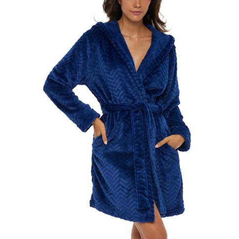 ADR Women's Classic Plush Robe, Chevron Textured Short Hooded