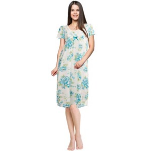 JEFFRICO Womens Nightgowns Short Sleeve Sleepwear Soft Pajama Dress Nightshirts - 1 of 4