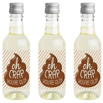 Big Dot of Happiness Oh Crap, You're Old - Mini Wine Bottle Label Stickers - Poop Birthday Party Favor Gift for Women and Men - Set of 16