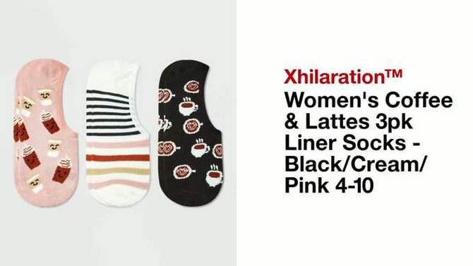 Women&#39;s Coffee &#38; Lattes 3pk Liner Socks - Xhilaration&#8482; Black/Cream/Pink 4-10, 2 of 5, play video