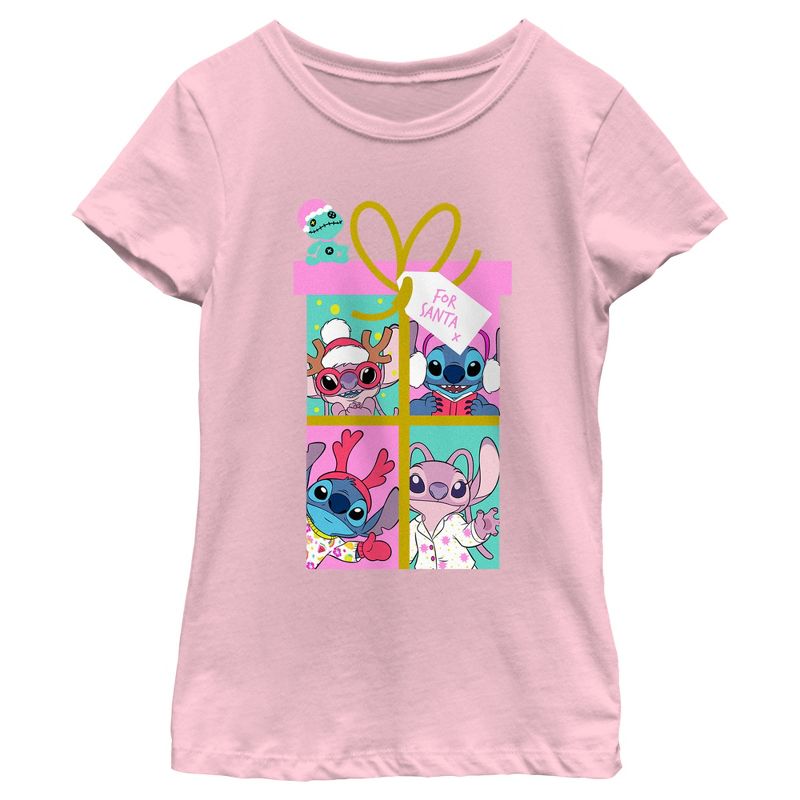 Girl's Lilo & Stitch Gift For Santa T-Shirt, 1 of 5