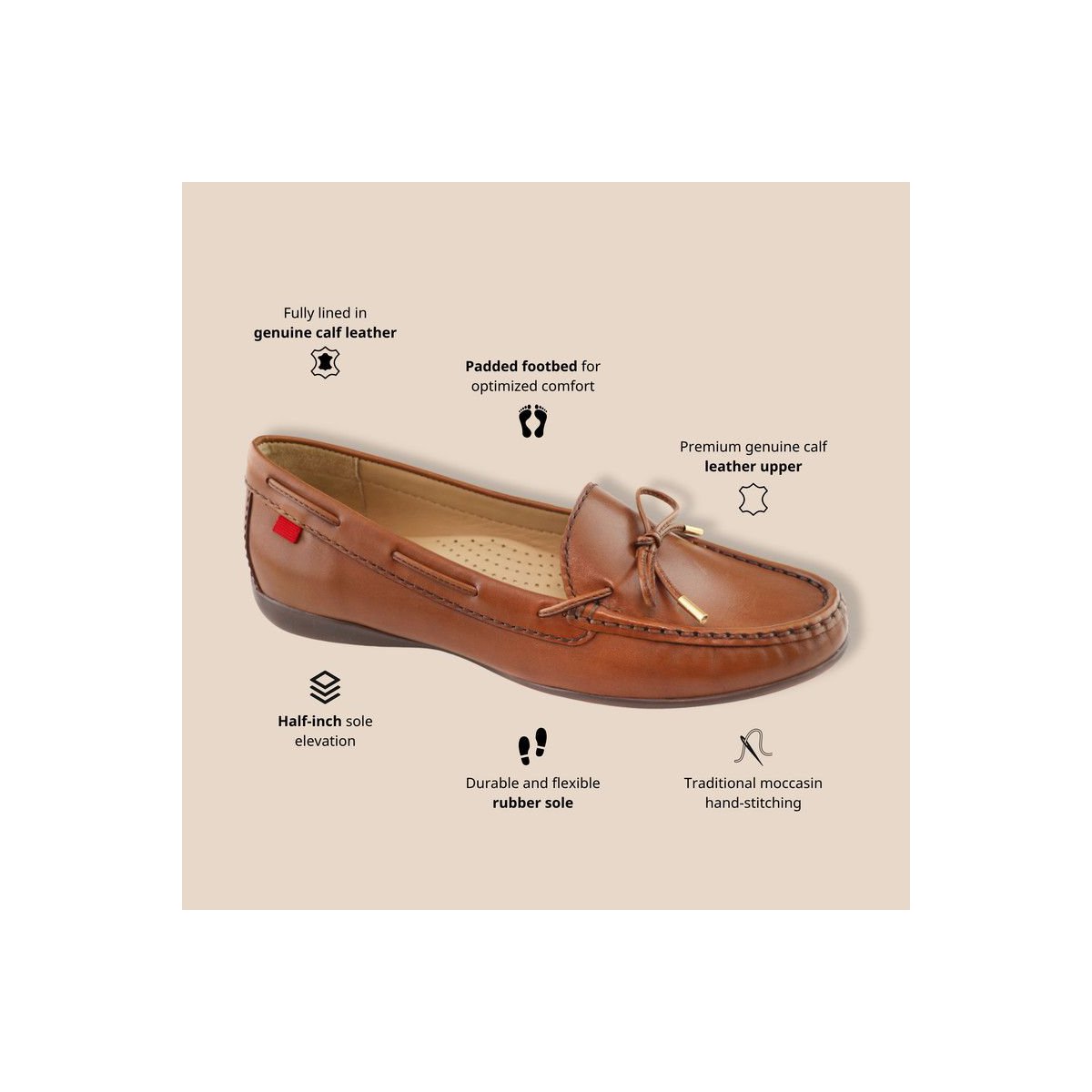 Женские туфли Marc Joseph New York Womens Leather Slip On Diana St Tiebow Driver Loafers - Cognac Napa , 7 — фото 8