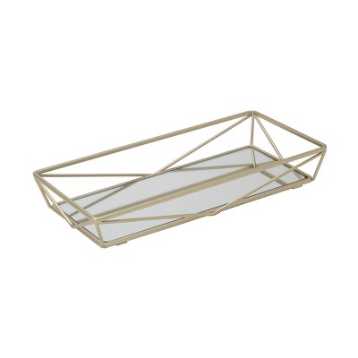 Elegant Satin Gold Rectangular Mirrored Vanity Tray