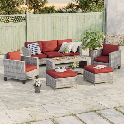 Sonkuki 7-Piece Patio Conversation Set with Coffee and Side Table