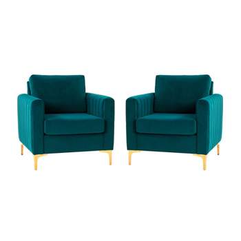 Set of 2 Iapygia Contemporary Tufted Wooden Upholstered Club Chair with Metal Legs for Bedroom Club Chair| ARTFUL LIVING DESIGN