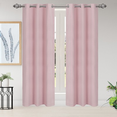 2 Pcs 42 x 84 Inch Solid Blockout Thermal Insulated Grommet Curtain Panels Pink - PiccoCasa