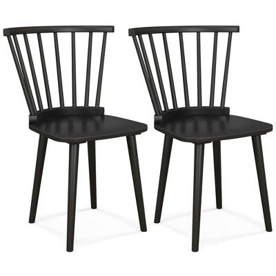 Costway Rubber Wood Windsor Dining Chairs Set of 2 with Spindle Back for Living Room Black/Natural