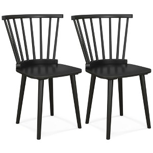 Costway Rubber Wood Windsor Dining Chairs Set of 2 with Spindle Back for Living Room Black/Natural - 1 of 4