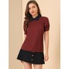 INSPIRE CHIC Women's Vintage Peter Pan Collar Contrast Puff Short Sleeve Blouse - 2 of 4