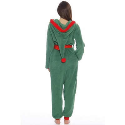 Green Faux Shearling Elf Christmas Bodysuit with Hood