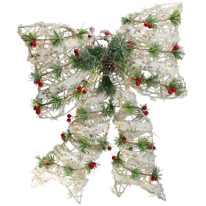 Northlight 20" White Rattan Berry and Pinecone Christmas Bow - 1 of 3