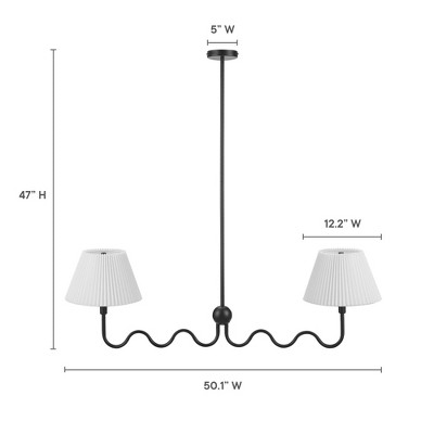 Satin Black Glass 2-Arm Pendant Light with Pleated Shades