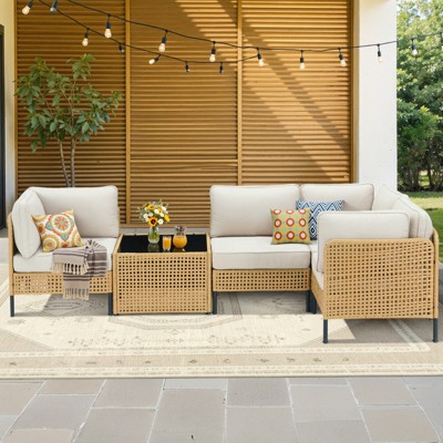 Buenhomino Patio Furniture Set – Outdoor Sectional Wicker Sofa with Cushions, All-Weather PE Rattan Conversation Set for Garden, Balcony & Poolside