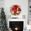TackView 24" Christmas Wreath for Front Door, Xmas Door Wreath with Ball Ornaments for Christmas Door Fireplace Decor, Red and White - 4 of 4