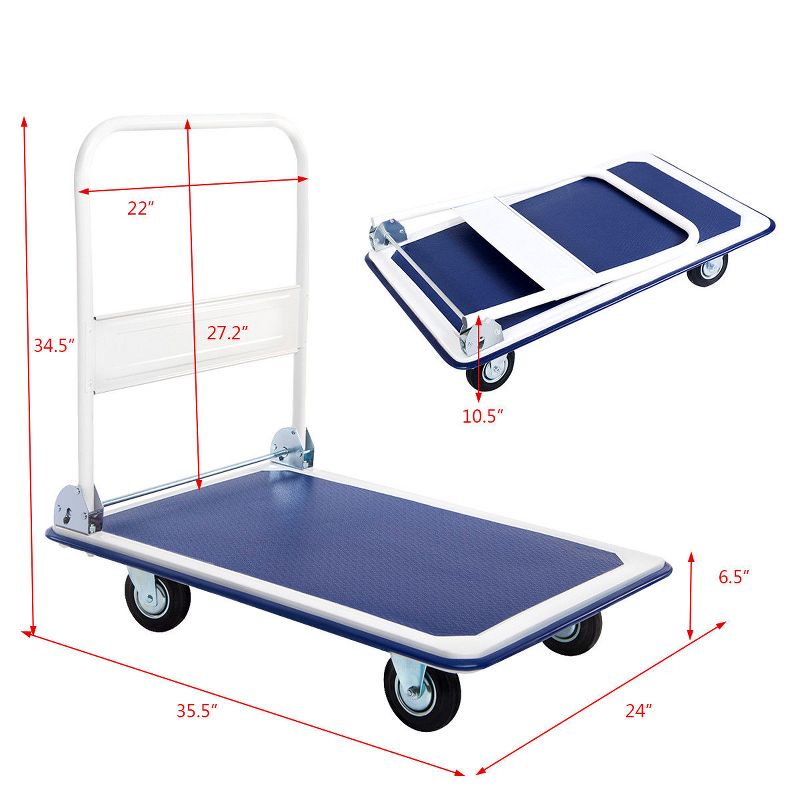 Costway 660lbs Platform Cart Dolly Folding Foldable Moving Warehouse Push Hand Truck, 2 of 8