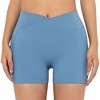 Anna-Kaci Active Women's V-Cross Front Wide Band Stretchy Side Pocket Detail Biker Shorts - 2 of 4