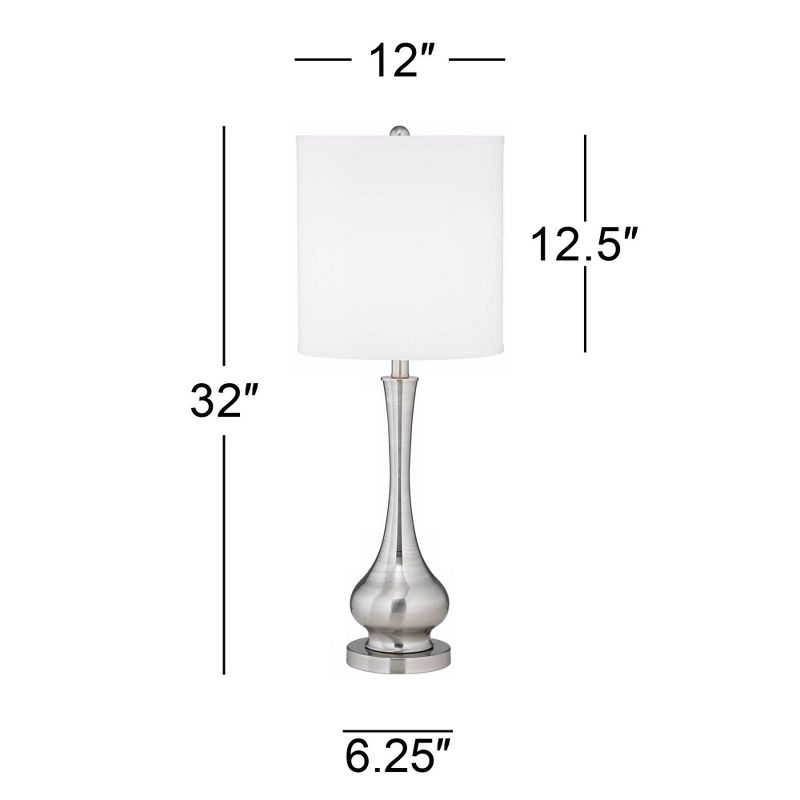 Possini Euro Design Modern Buffet Table Lamp 32" Tall Brushed Nickel Metal Gourd White Fabric Cylinder Shade for Living Room House Dining Entryway, 4 of 10