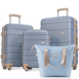 FONTOI Carry On Luggage Sets 4 Piece with 360° Spinner Wheels, Suitcase with Travel Bag, Blue, 19.6"*12"*29" - 1 of 4