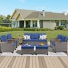 Buenhomino 8-Piece Outdoor Patio Set – 4 Single Chairs, 2 Ottomans, Sofa & Side Table, All-Weather Wicker with Cushions, Beige - 2 of 4