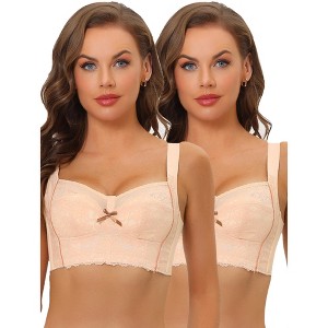 Allegra K Women's Lace Wirefree Padded High Back 2 Packs Full Coverage Minimizer Bras - 1 of 4
