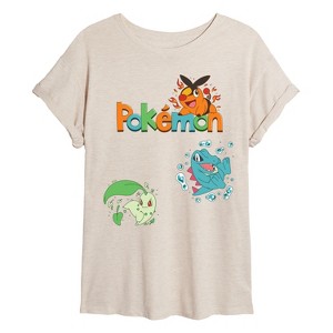 Women's - Pokémon - Chicorita, Tepig, Totodile Oversized Graphic T-Shirt - 1 of 4