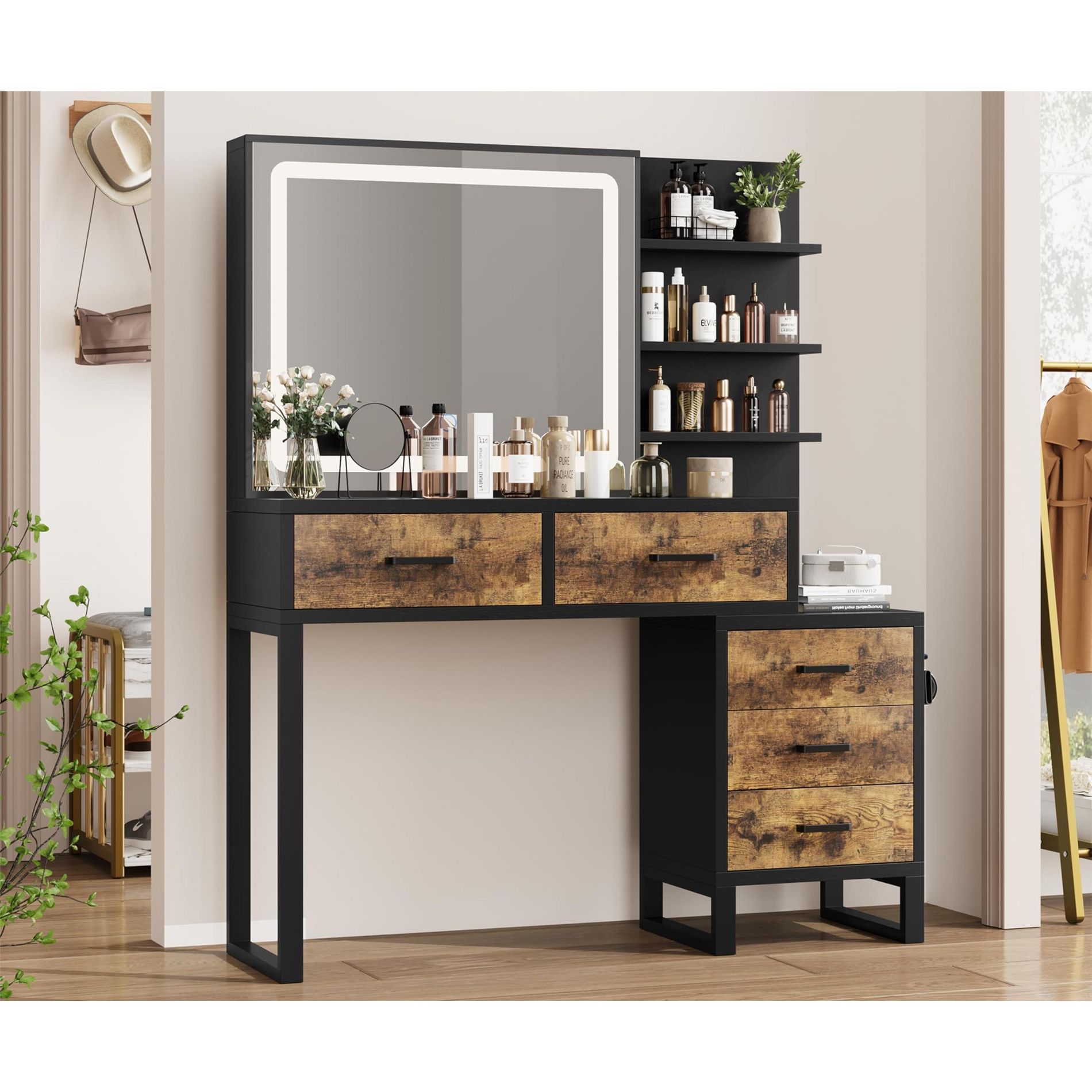 Vanity Table with Mirror, Elegant Dressing Table for Bedroom, Spacious Storage & Sturdy Build, Easy Assembly Makeup Desk£¬Black