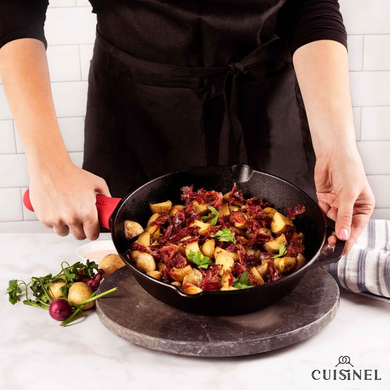 Cuisinel Cast Iron Skillet - 10"-Inch Frying Pan with Pour Spouts + Silicone Heat-Resistant Handle Cover Holder, 3 of 4