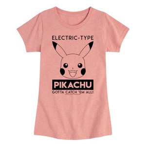 Girls' - Pokémon - Pikachu Electric-Type Gotta Catch 'Em All Fitted Short Sleeve Graphic T-Shirt - 1 of 4