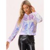 INSPIRE CHIC Women's Party Sequin Sparkle Long Sleeve Cropped Length Zipper Bomber Jacket - 2 of 4