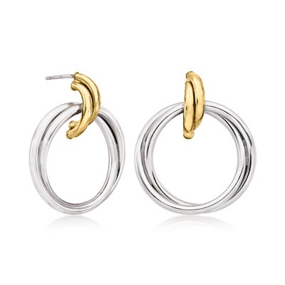 Ross-Simons Italian Sterling Silver and 18kt Gold Over Sterling Double-Circle Drop Earrings