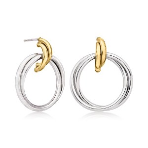Ross-Simons Italian Sterling Silver and 18kt Gold Over Sterling Double-Circle Drop Earrings - 1 of 3