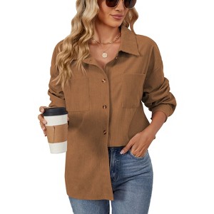 Coolmee Womens Fall Casual Long Sleeve Corduroy Button Down Shirts Casual Cardigan Jacket Fashion Clothes with Pockets - 1 of 4