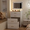 Okak 3 in 1 Vanity Desk with Visible Glass, Flip Top Mirror, Makeup Vanity Table with Storage Stool & Power Outlet,3 Drawers, White - 3 of 4