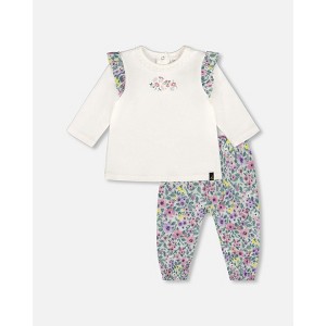 Deux par Deux Girl Organic Cotton Off-White Top and Muslin Pants Set - 1 of 4