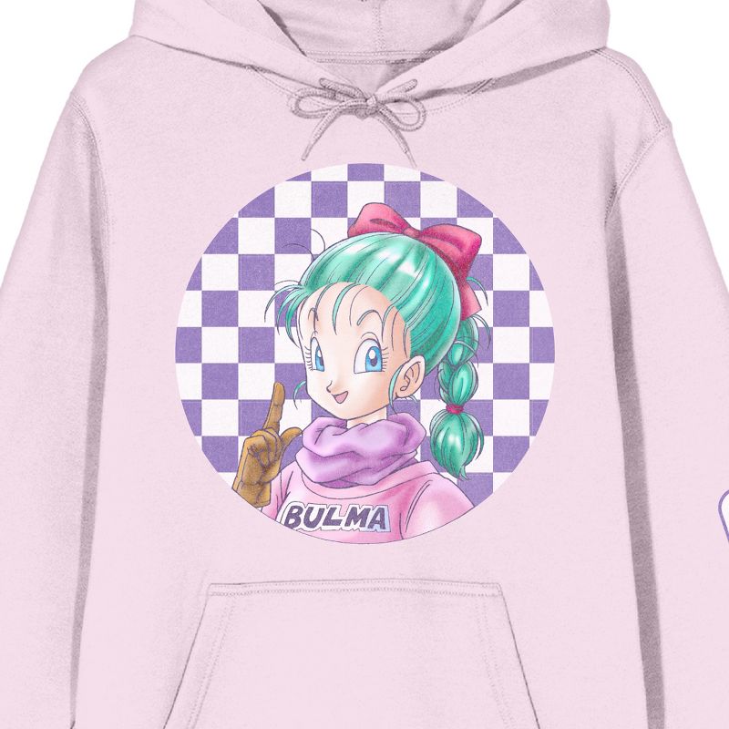 Dragon Ball Z Classic Bulma With Checkered Background Women's Pink Graphic Hoodie, 2 of 3