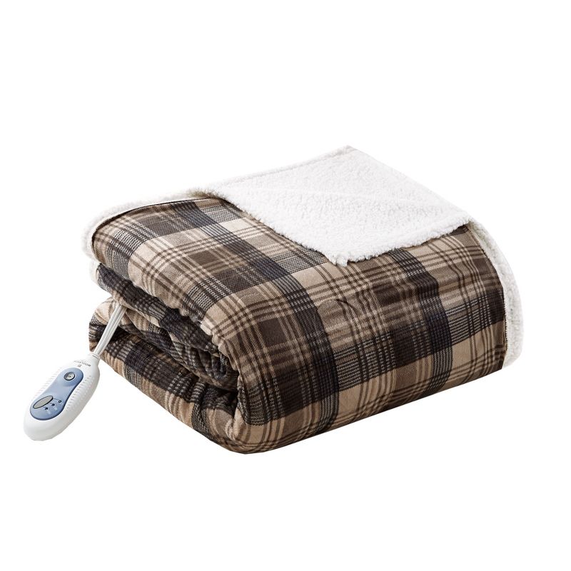 Secure Comfort Plaid Oversized Mink to Berber Heated Throw 60 x 70", 1 of 5
