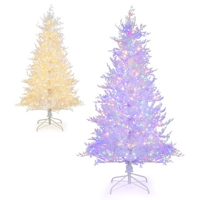 DORTALA Artificial Christmas Tree, 6FT Pine Iridescent Xmas Tree with 792  Branch Tips, Foldable Metal Stand, White