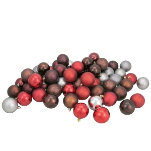 Northlight 60ct Shatterproof 4-Finish Christmas Ball Ornament Set 2.5" - Red/Gray - 1 of 3