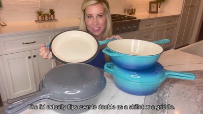 Blue Enameled Cast Iron 2-in-1 Casserole Dish with Grill Lid