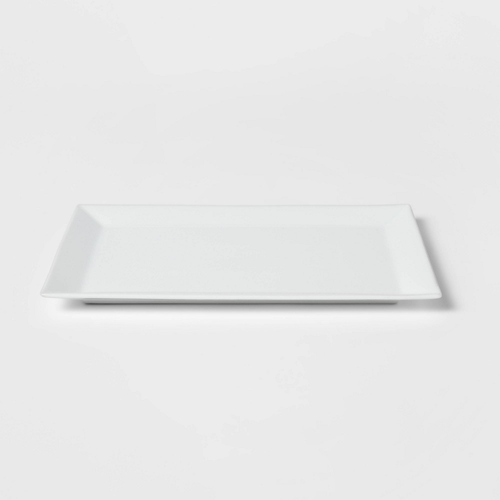 16" x 10" Porcelain Rectangular Rimmed Serving Platter White - Threshold™: Traditional Rectangle Serving Dish