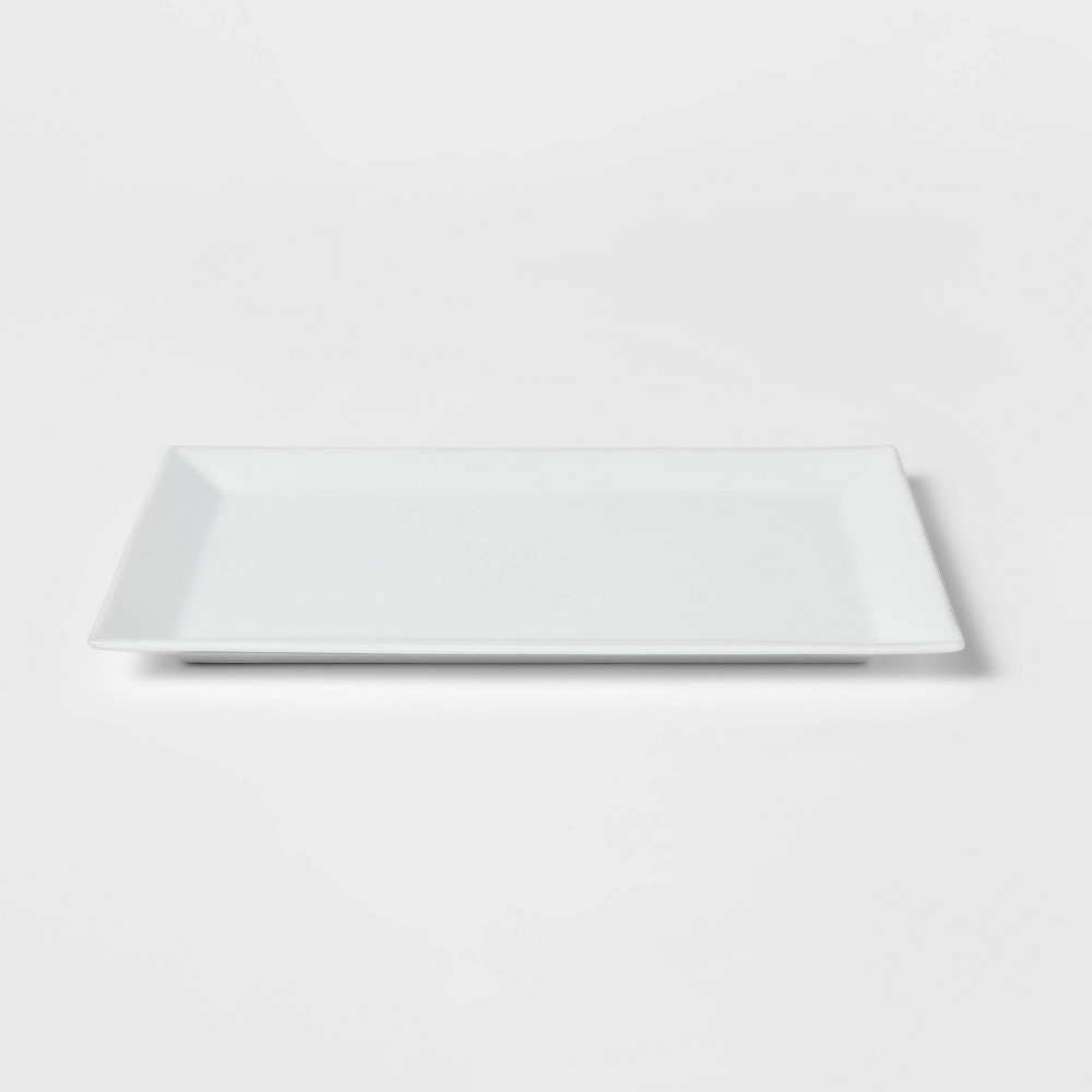 Photos - Serving Pieces 16" x 10" Porcelain Rectangular Rimmed Serving Platter White - Threshold™: Traditional Rectangle Serving Dish