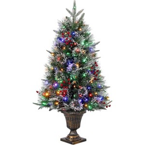 Artificial Christmas Tree Tabletop, Flocked Potted Christmas Tree with Berry Clusters, Battery Operated, for Front Door, Porch - 1 of 4