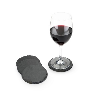 Black Slate Round Coasters with Velvet Backing, Set of 4