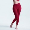NAYSAYE L Women Yoga Pant Leggings Ribbed Solid High-Waisted Tummy Control Seamless Soft Gym Outfit Yoga Pants for Women Leg Training, Red - 2 of 4