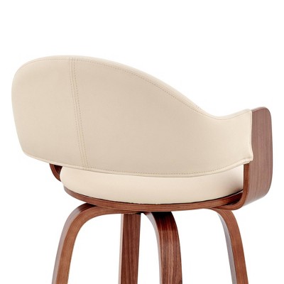 Daxton 26" Cream Faux Leather and Walnut Wood Swivel Bar Stool